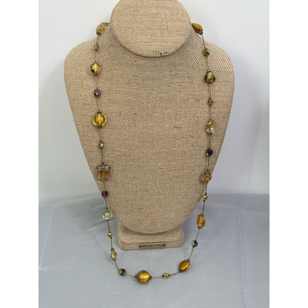 Vintage Multicolor Beaded Necklace With Gold Accents